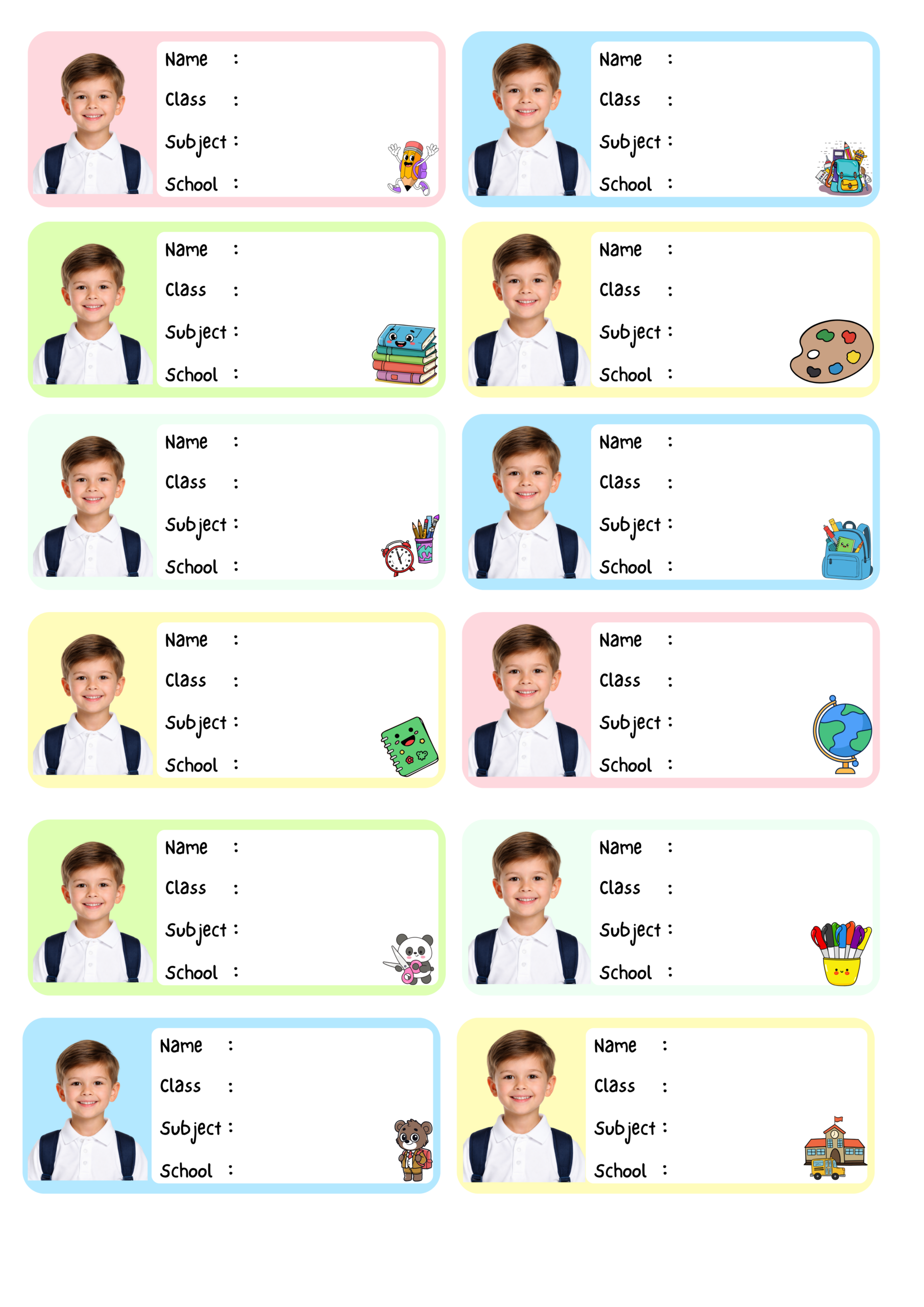 Design 1 Personalized School Photo Labels (12 pcs set)