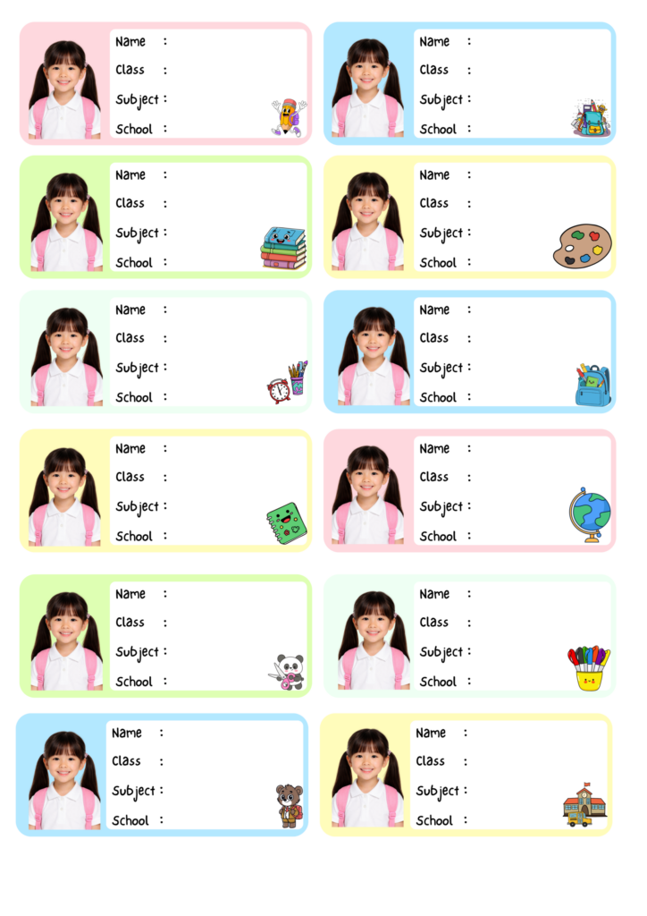 Design 3 Personalized School Photo Labels (12 pcs set)