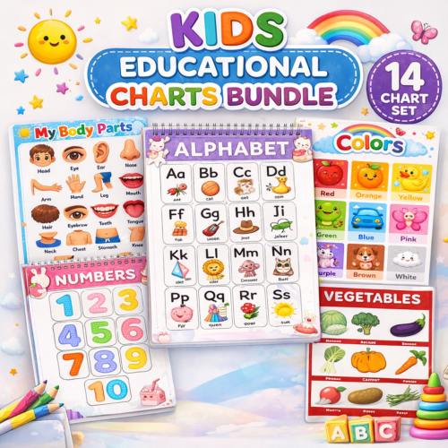 Kids Educational Laminated Chart Set (14 Charts)