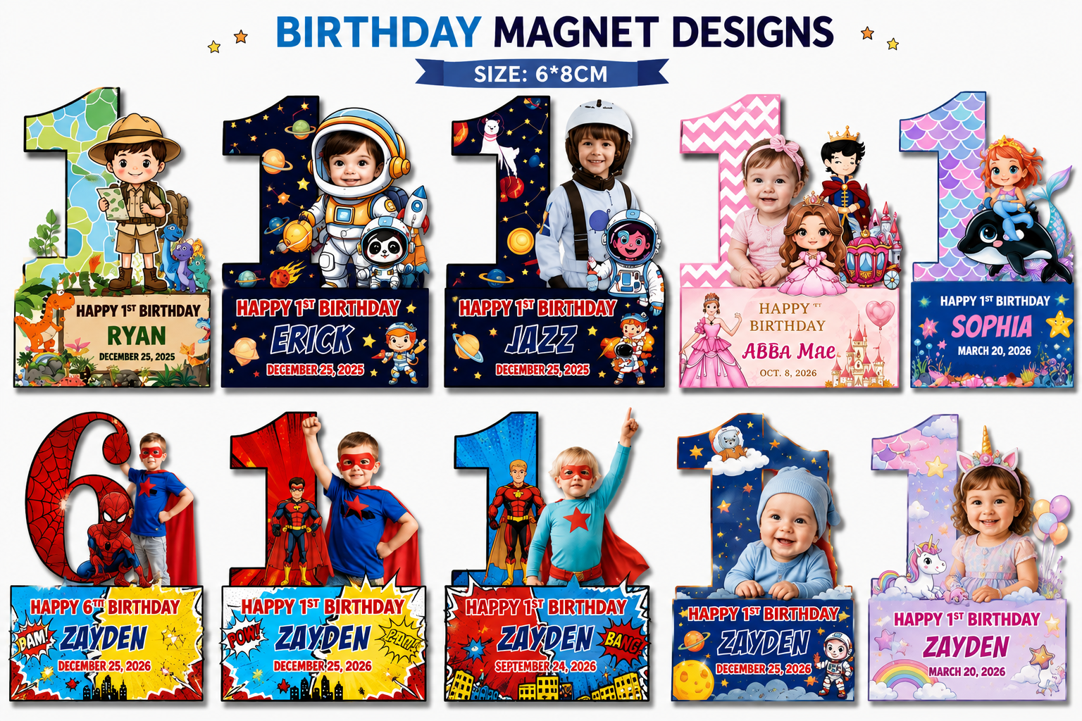6 Pieces - Personalized Birthday Souvenir Magnet for Kids