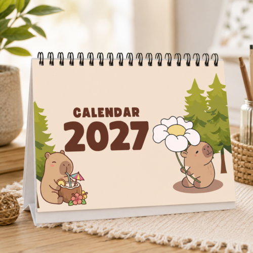 Cute Capybara A5 Spiral Calendar 2027