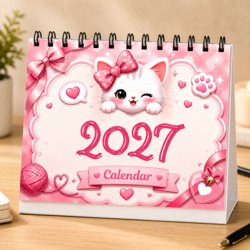 2027 Cute Cat Spiral Desk Calendar